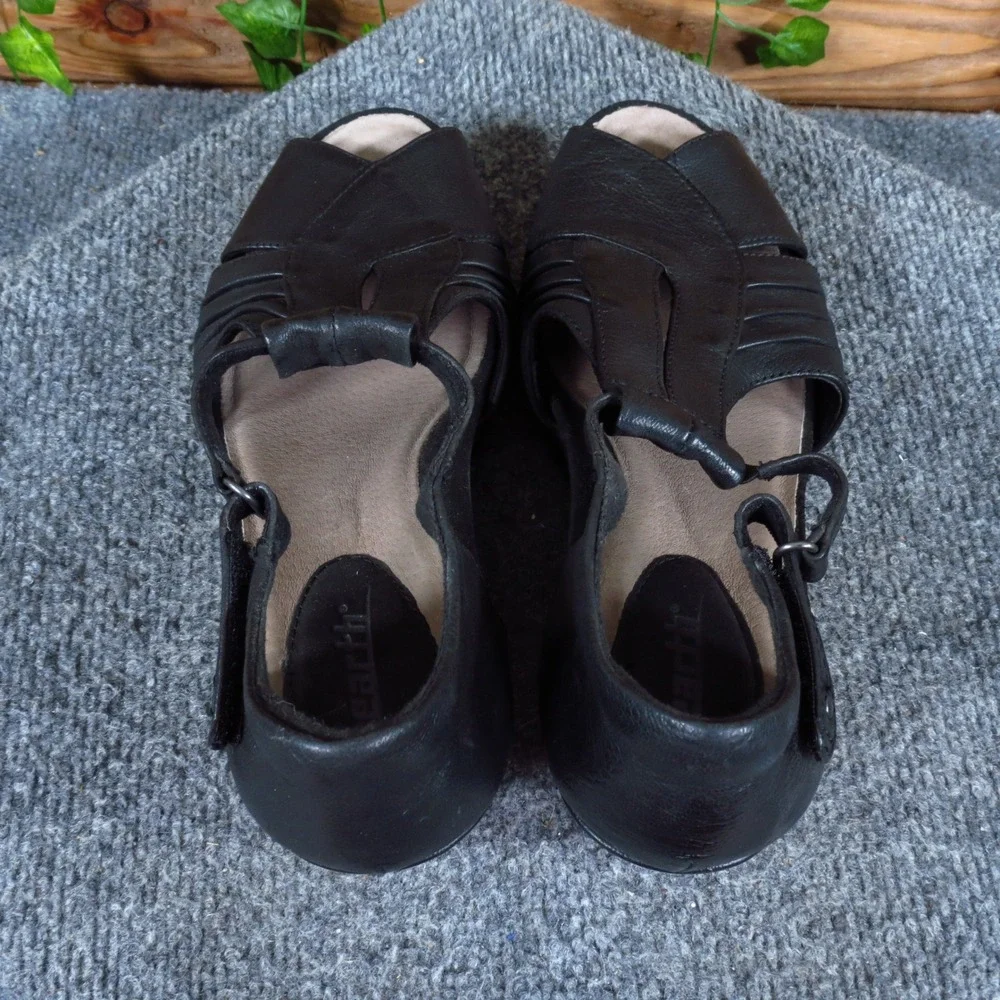 Earth Primrose Women Wedge Sandal Size 9 Comfort Walking Black Leather T-Strap